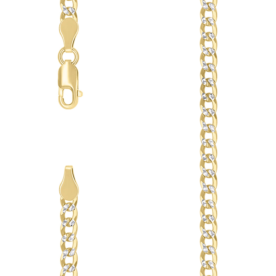 925 Sterling Silver Solid Super Flat Cuban Chain Two-tone 100 3.7mm-9