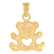 10kt Yellow Gold Womens Diamond-Cut Baby Teddy Bear Heart Charm Pendant