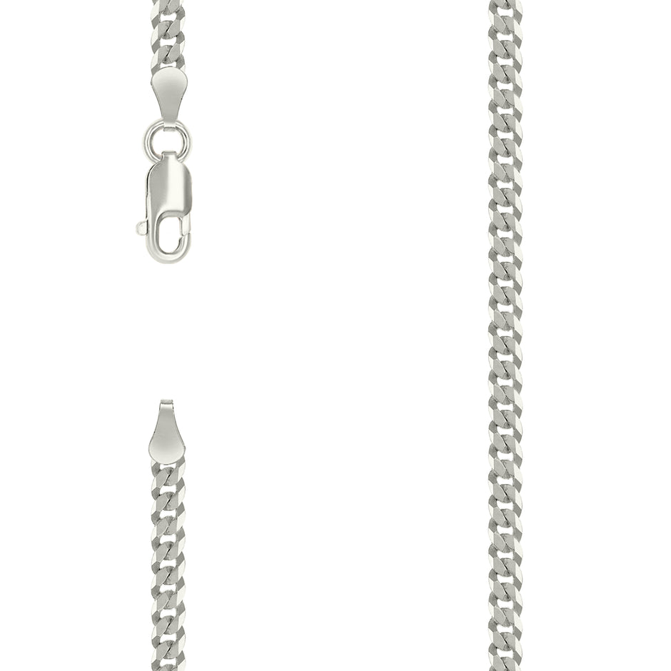 925 Sterling Silver Solid Super Flat Cuban Chain Silver 080 3mm-7