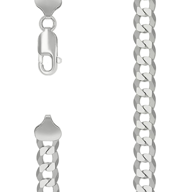925 Sterling Silver Solid Super Flat Cuban Chain Silver 200 7.8mm-7