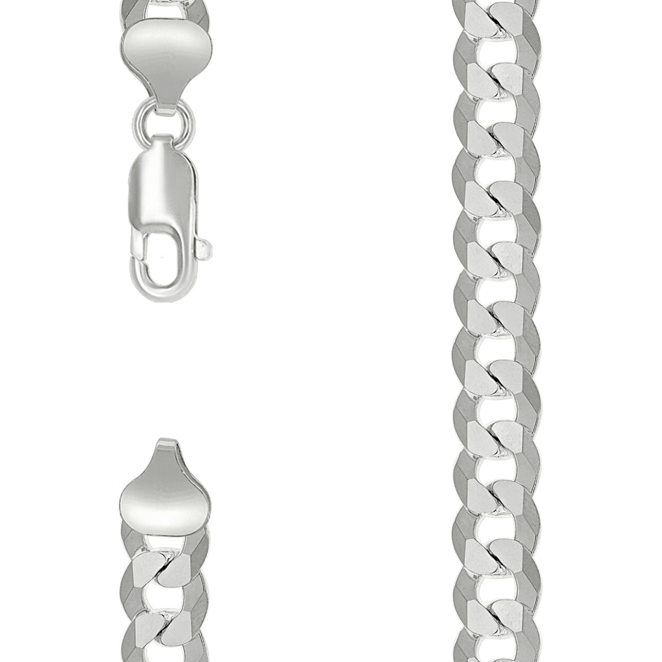 925 Sterling Silver Solid Super Flat Cuban Chain Silver 250 8.6mm-22 - SLV-141040