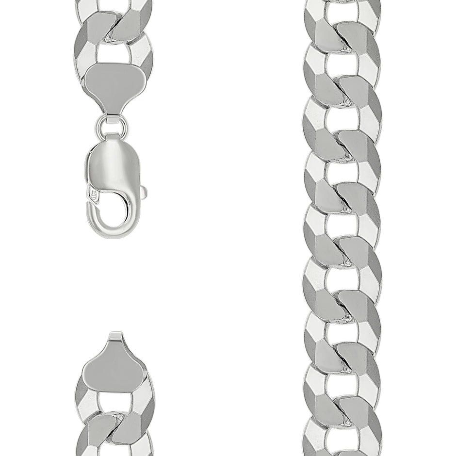 925 Sterling Silver Solid Super Flat Cuban Chain Silver 350 13.7mm-22 - SLV-141056