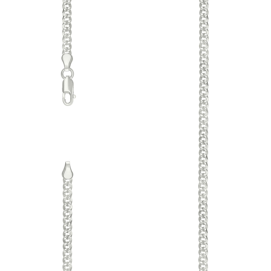 925 Sterling Silver Solid Pave Super Flat Cuban Chain Silver 080 3mm-16