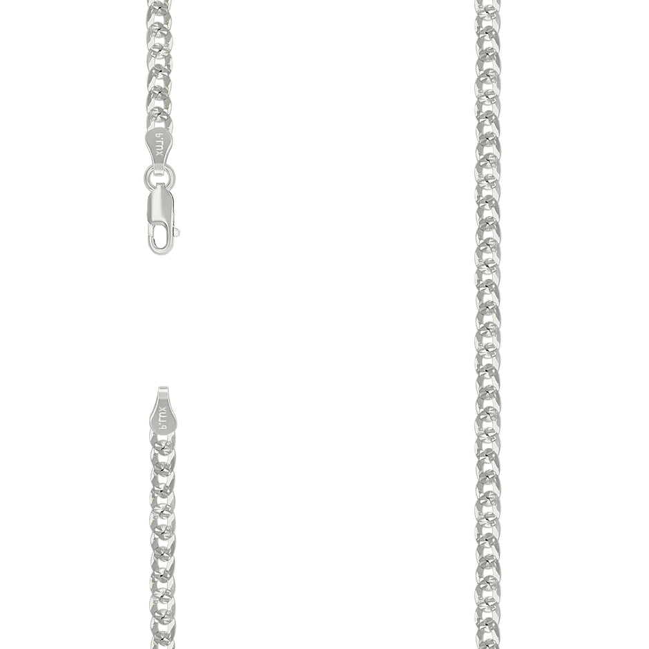 925 Sterling Silver Solid Pave Super Flat Cuban Chain Silver 100 3.7mm-9 - SLV-141077