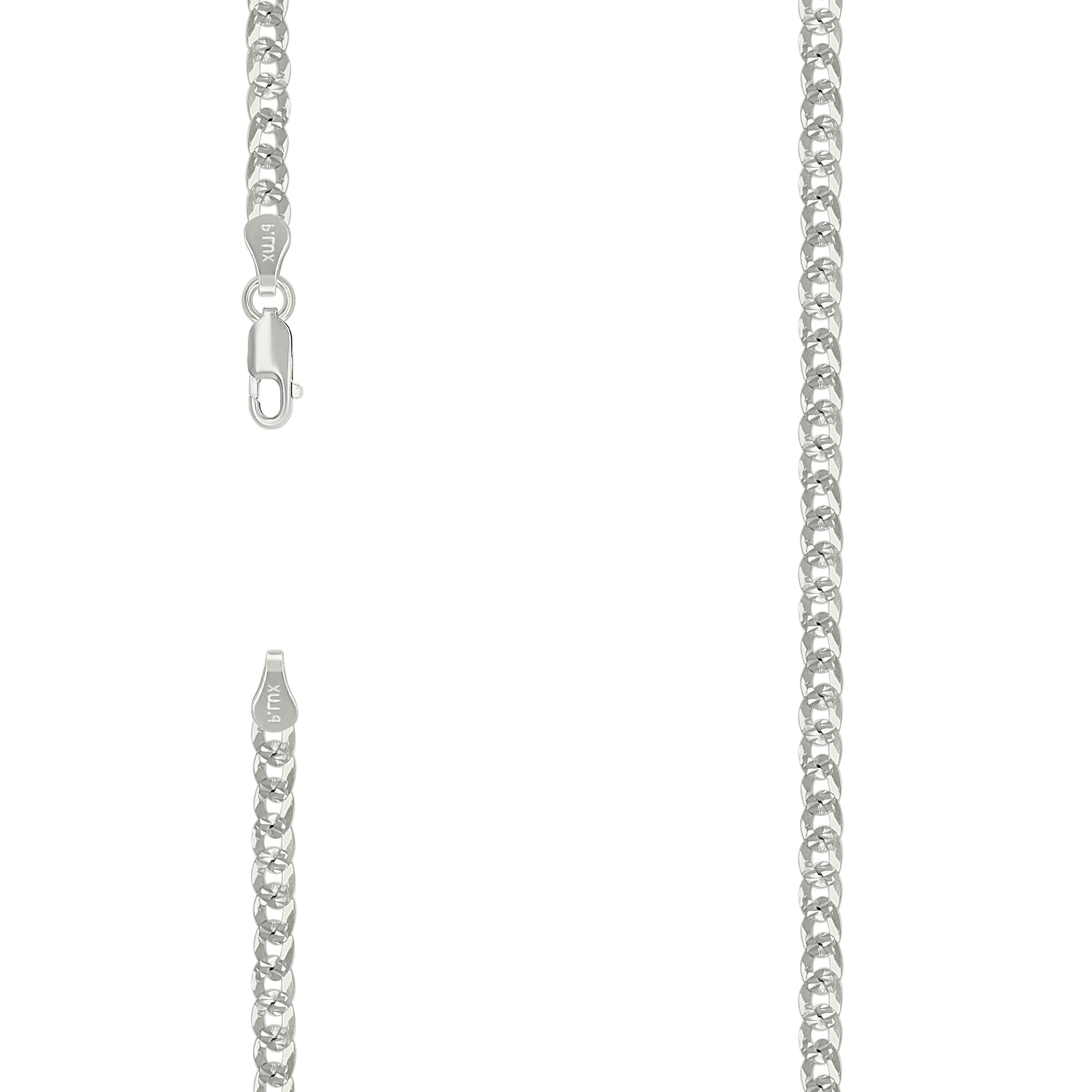 925 Sterling Silver Solid Pave Super Flat Cuban Chain Silver 100 3.7mm-18 - SLV-141079