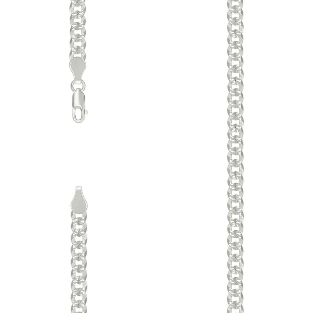 925 Sterling Silver Solid Pave Super Flat Cuban Chain Silver 150 5.2mm-8
