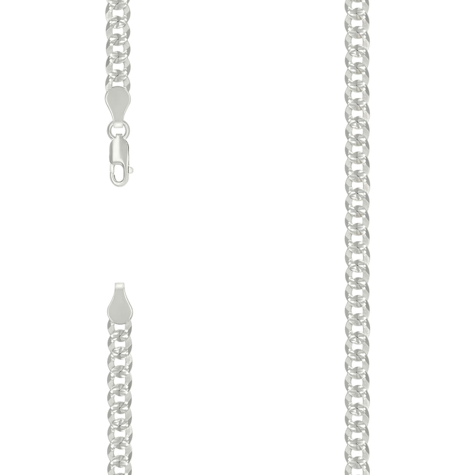 925 Sterling Silver Solid Pave Super Flat Cuban Chain Silver 150 5.2mm-18 - SLV-141097