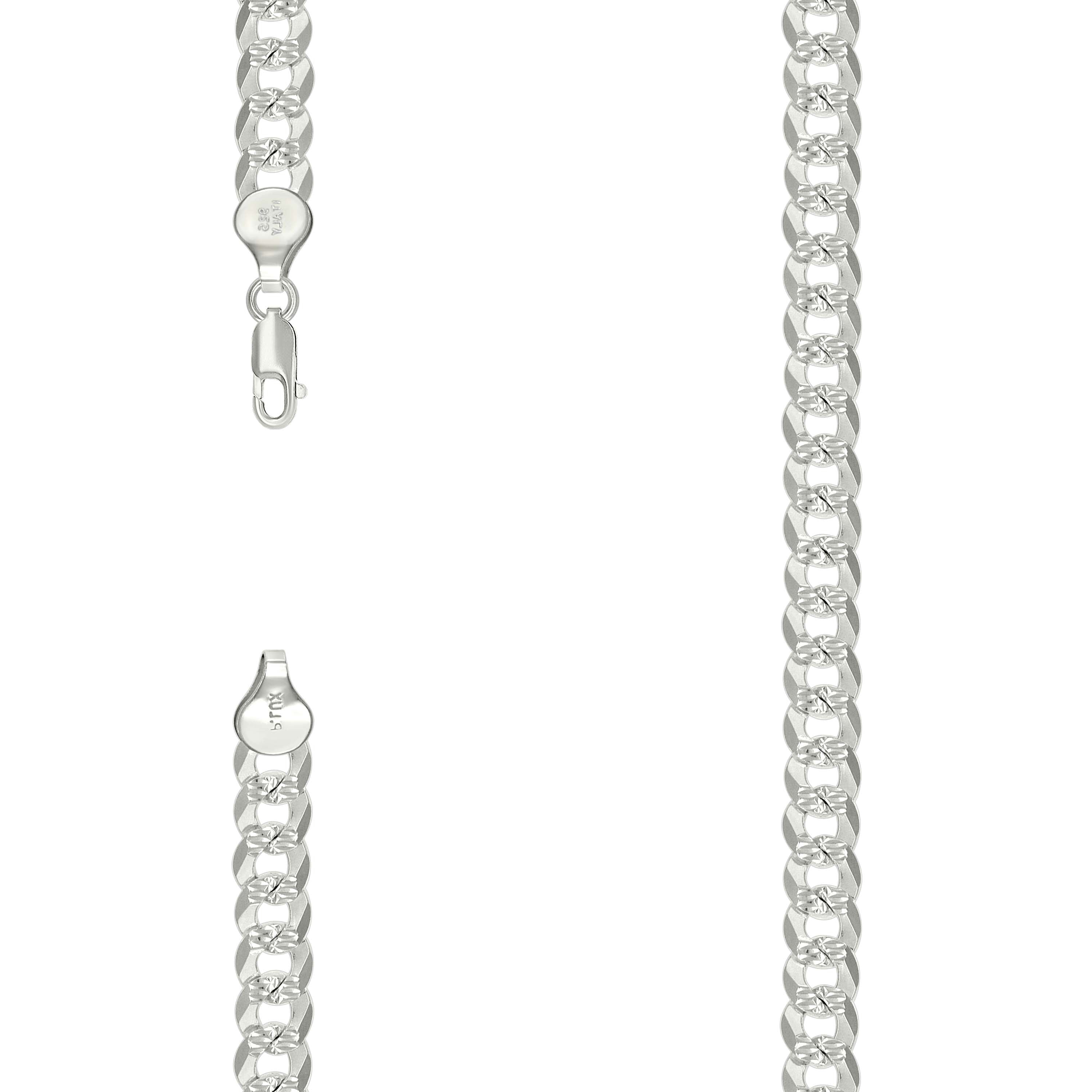 925 Sterling Silver Solid Pave Super Flat Cuban Chain Silver 180 7.2mm-7