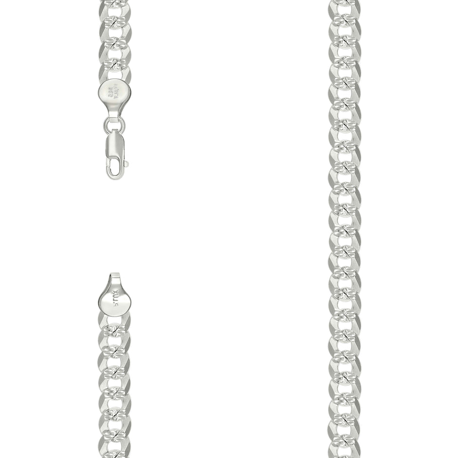 925 Silver Solid Pave Super Flat Cuban Chain Silver 7.2mm