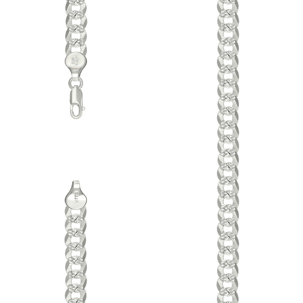 925 Silver Solid Pave Super Flat Cuban Chain Silver 7.2mm