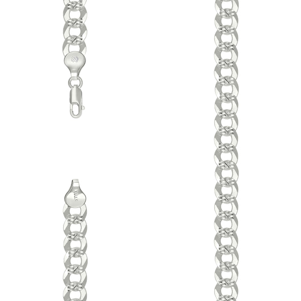 925 Silver Solid Pave Super Flat Cuban Chain Silver 7.8mm