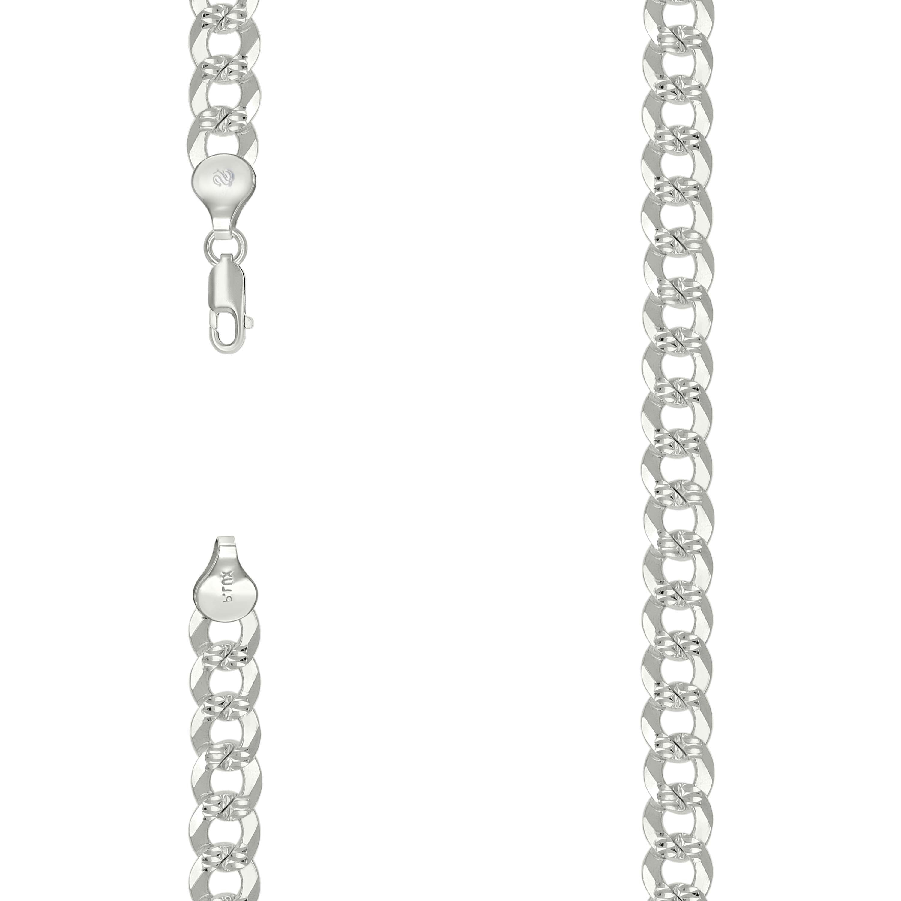 925 Sterling Silver Solid Pave Super Flat Cuban Chain Silver 200 7.8mm-24 - SLV-141117