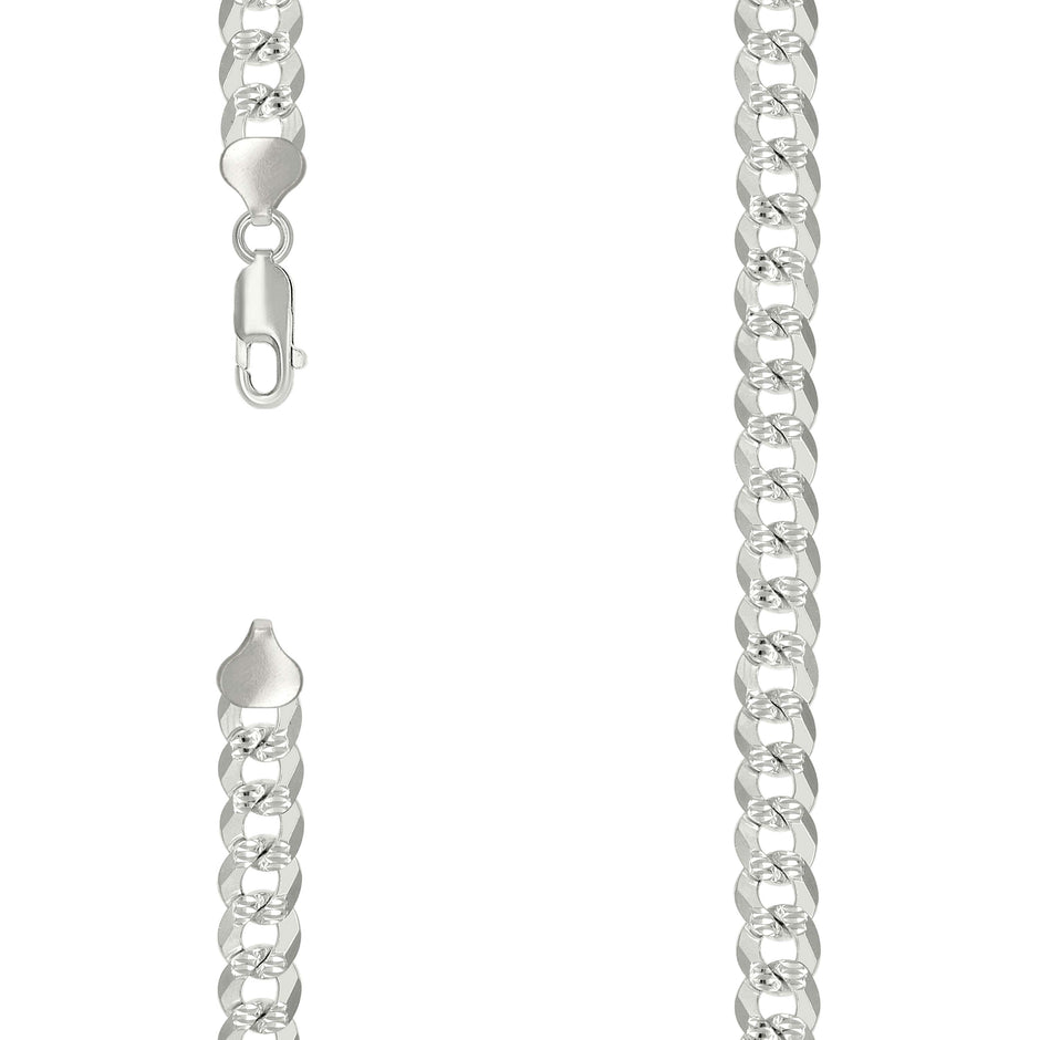 925 Sterling Silver Solid Pave Super Flat Cuban Chain Silver 250 8.6mm-24 - SLV-141124