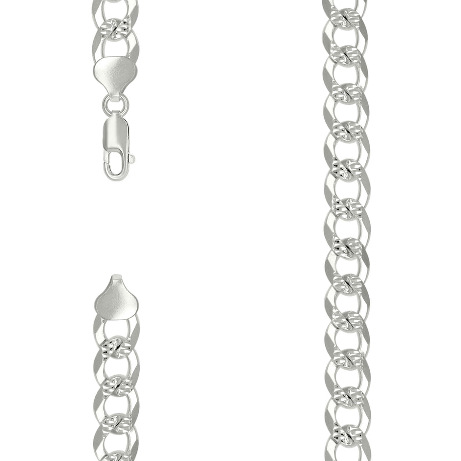 925 Sterling Silver Solid Pave Super Flat Cuban Chain Silver 300 10.8mm-26 - SLV-141132