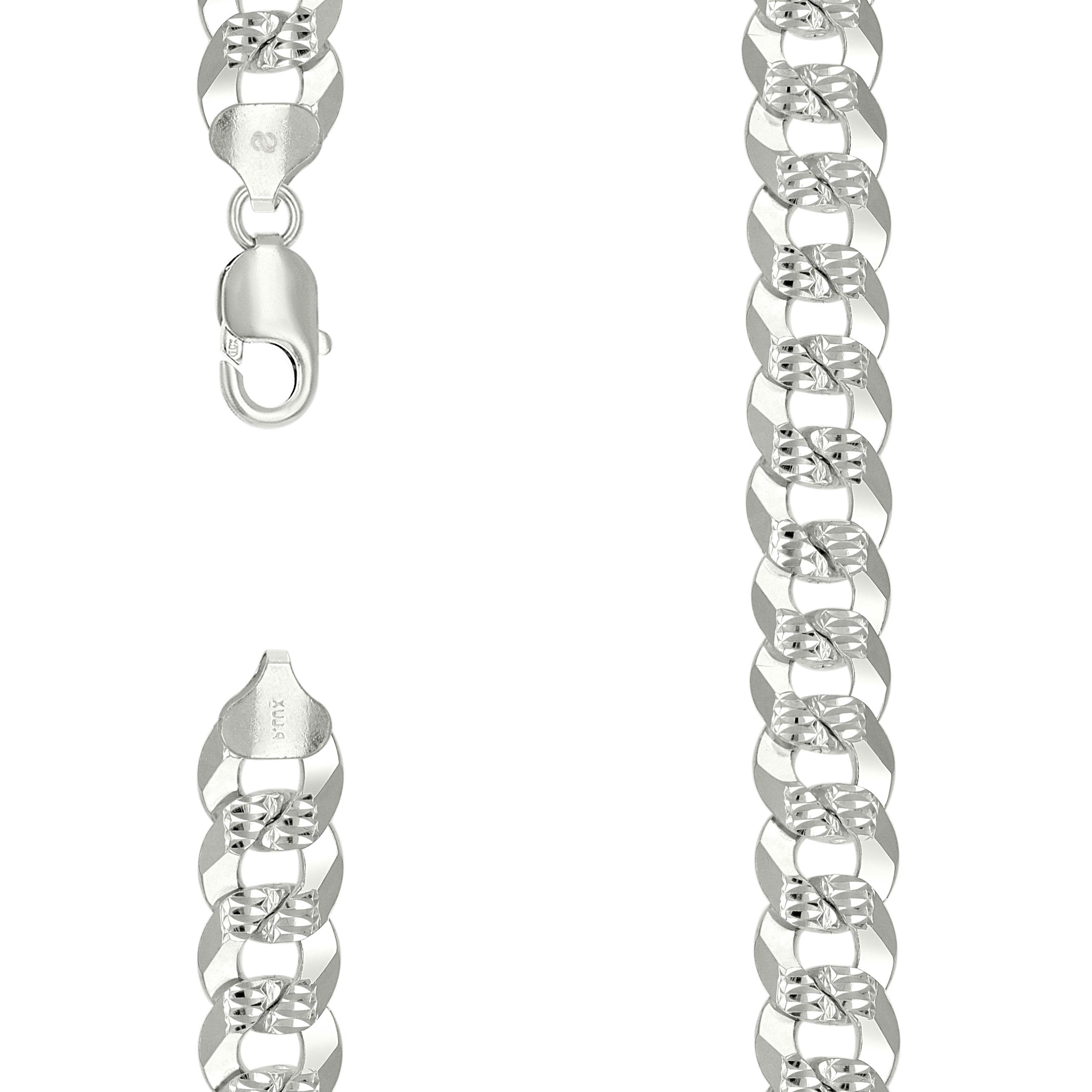925 Sterling Silver Solid Pave Super Flat Cuban Chain Silver 350 10.8mm-26 - SLV-141139