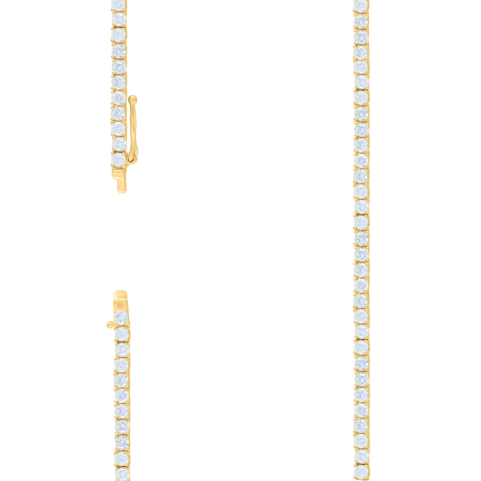 925 Sterling Silver Yellow-tone 17.2ct Moissanite Tennis Chain 3mm Size 22 Inches - SLV-126835