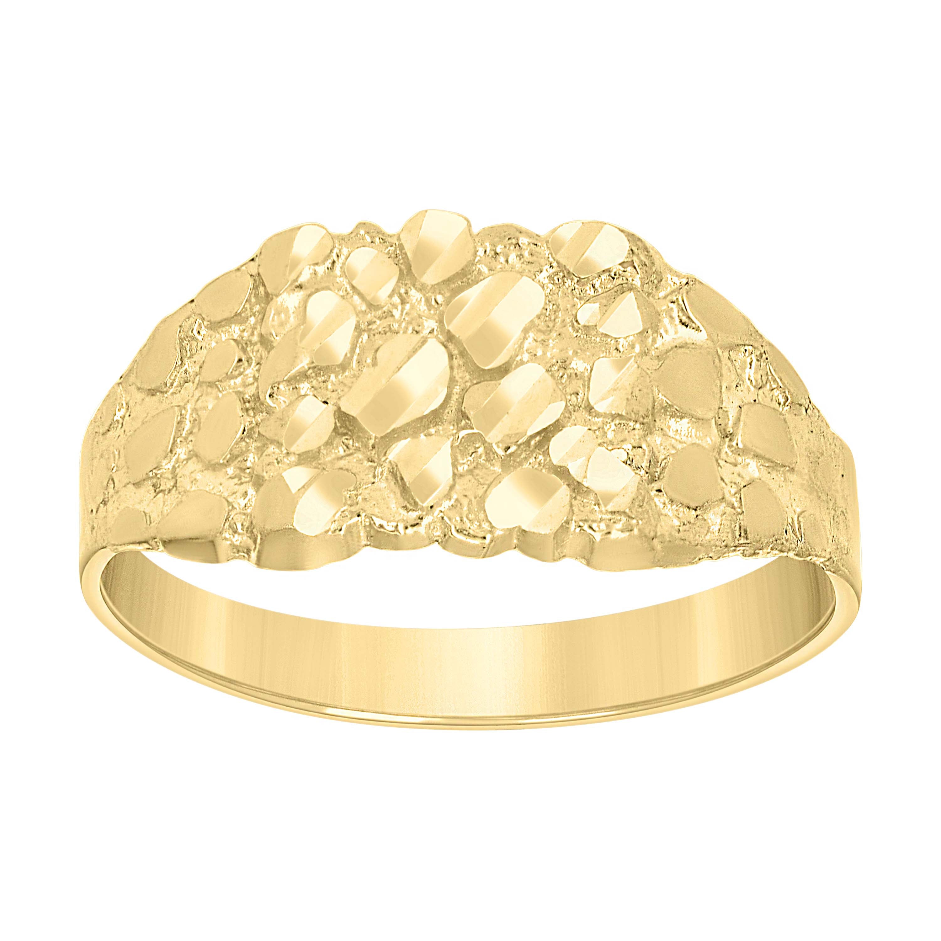 10kt Yellow Gold Unisex Diamond-cut Nugget Fashion Ring S9