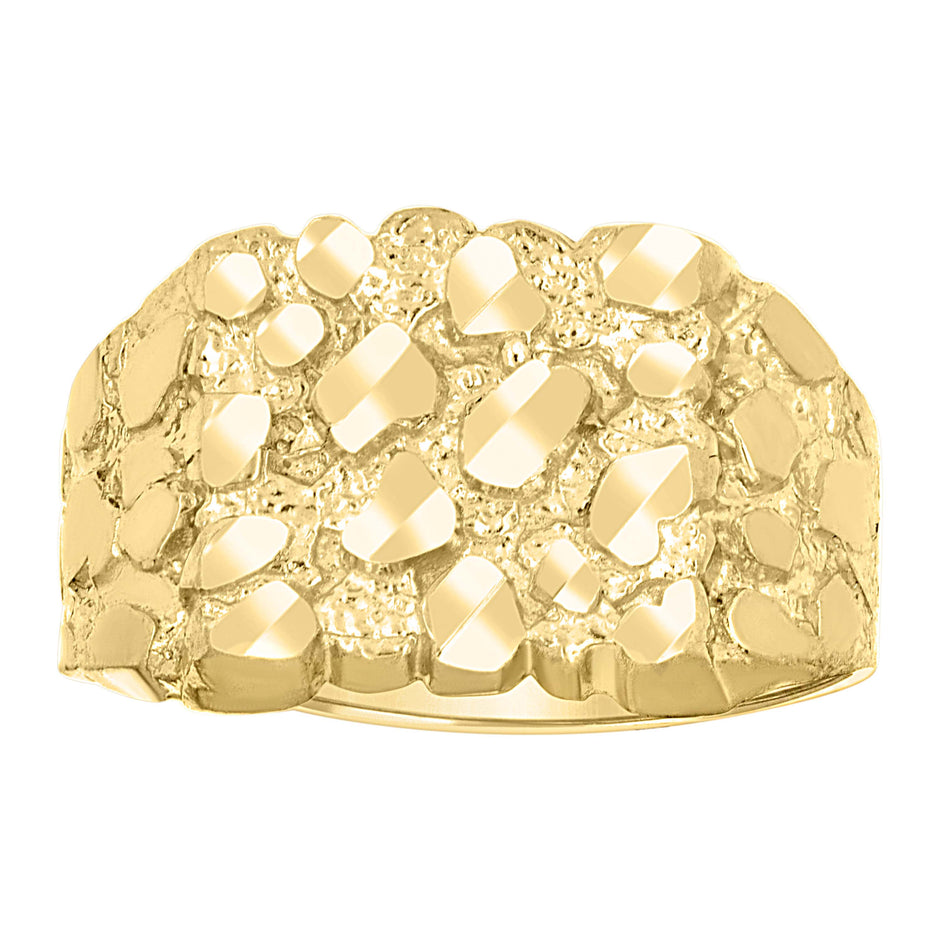 10kt Yellow Gold Unisex Diamond-cut Nugget Fashion Ring S6
