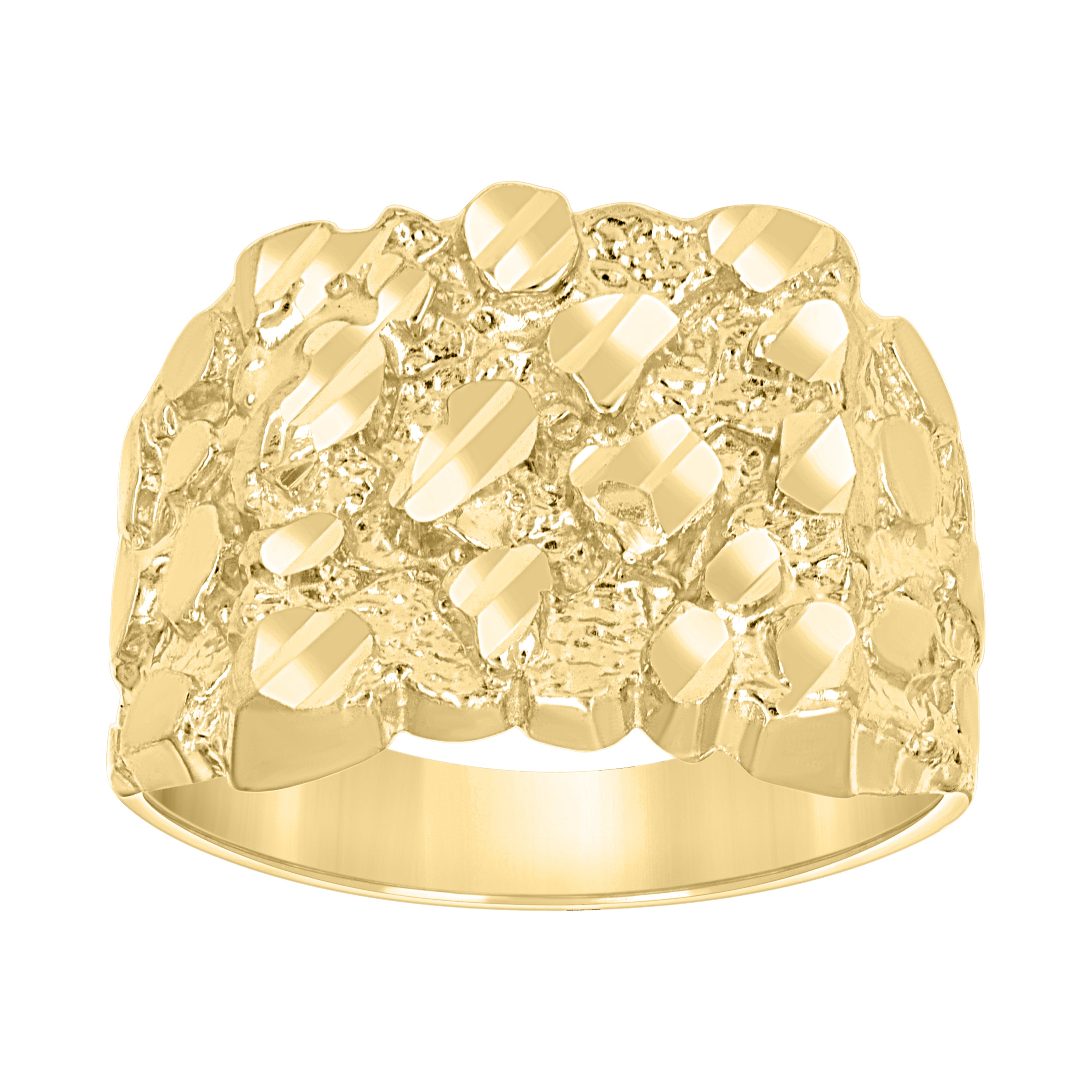 10kt Yellow Gold Unisex Diamond-cut Nugget Fashion Ring S6