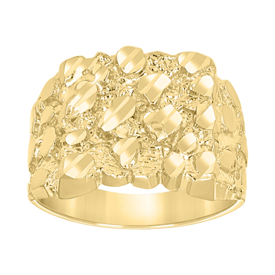 10kt Yellow Gold Unisex Diamond-cut Nugget Fashion Ring S6