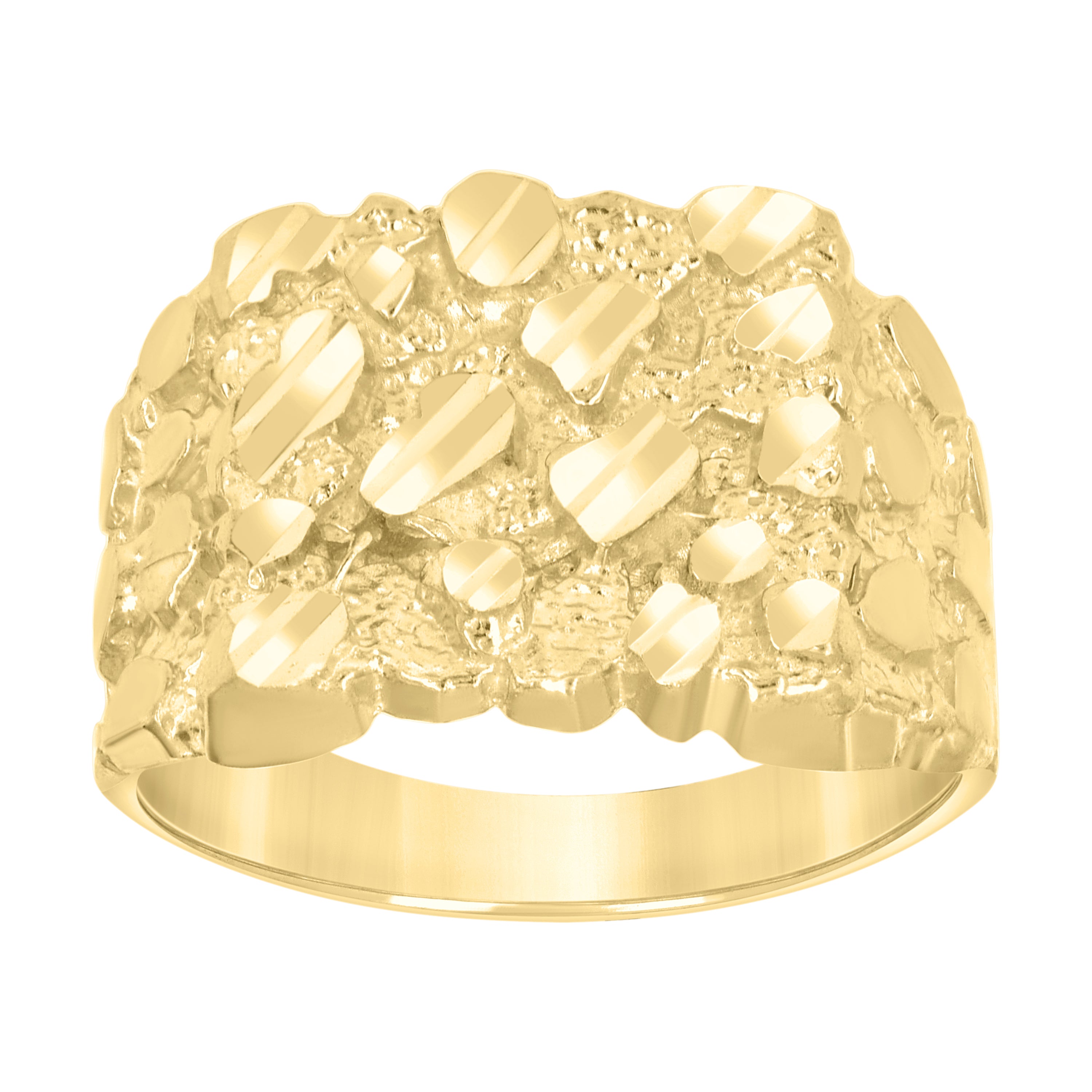 10kt Yellow Gold Unisex Diamond-cut Nugget Fashion Ring S7 - SLV-141195