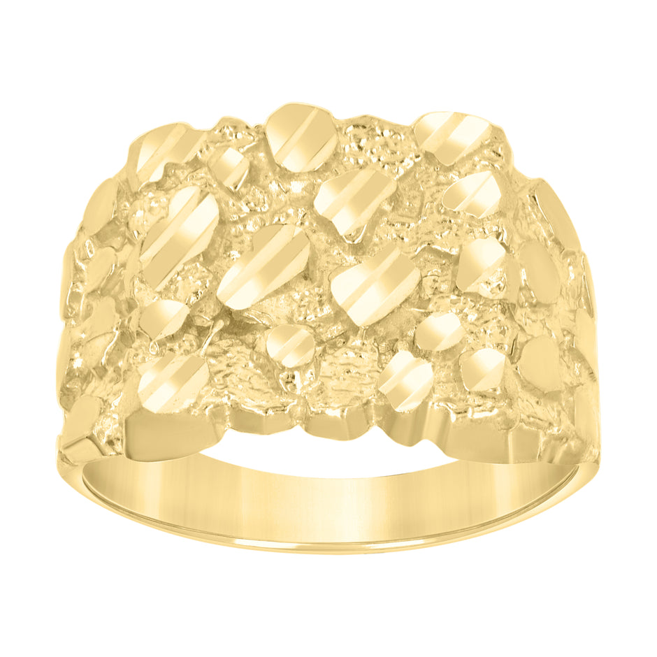 10kt Yellow Gold Unisex Diamond-cut Nugget Fashion Ring S7 - SLV-141195
