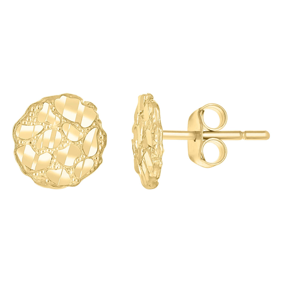 10kt Yellow Gold Unisex Round Nugget Stud Earrings