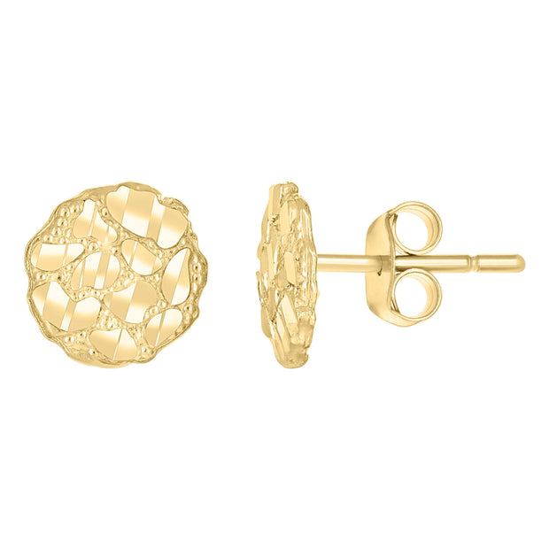 10kt Yellow Gold Unisex Round Nugget Stud Earrings