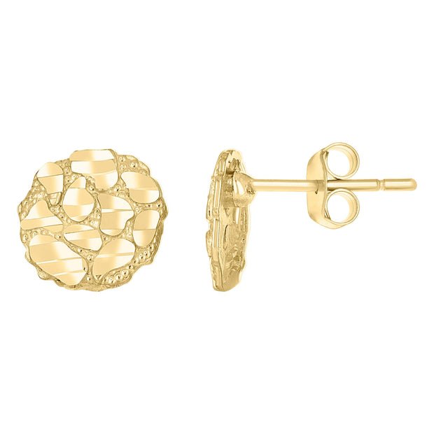 10kt Yellow Gold Unisex Round Nugget Stud Earrings