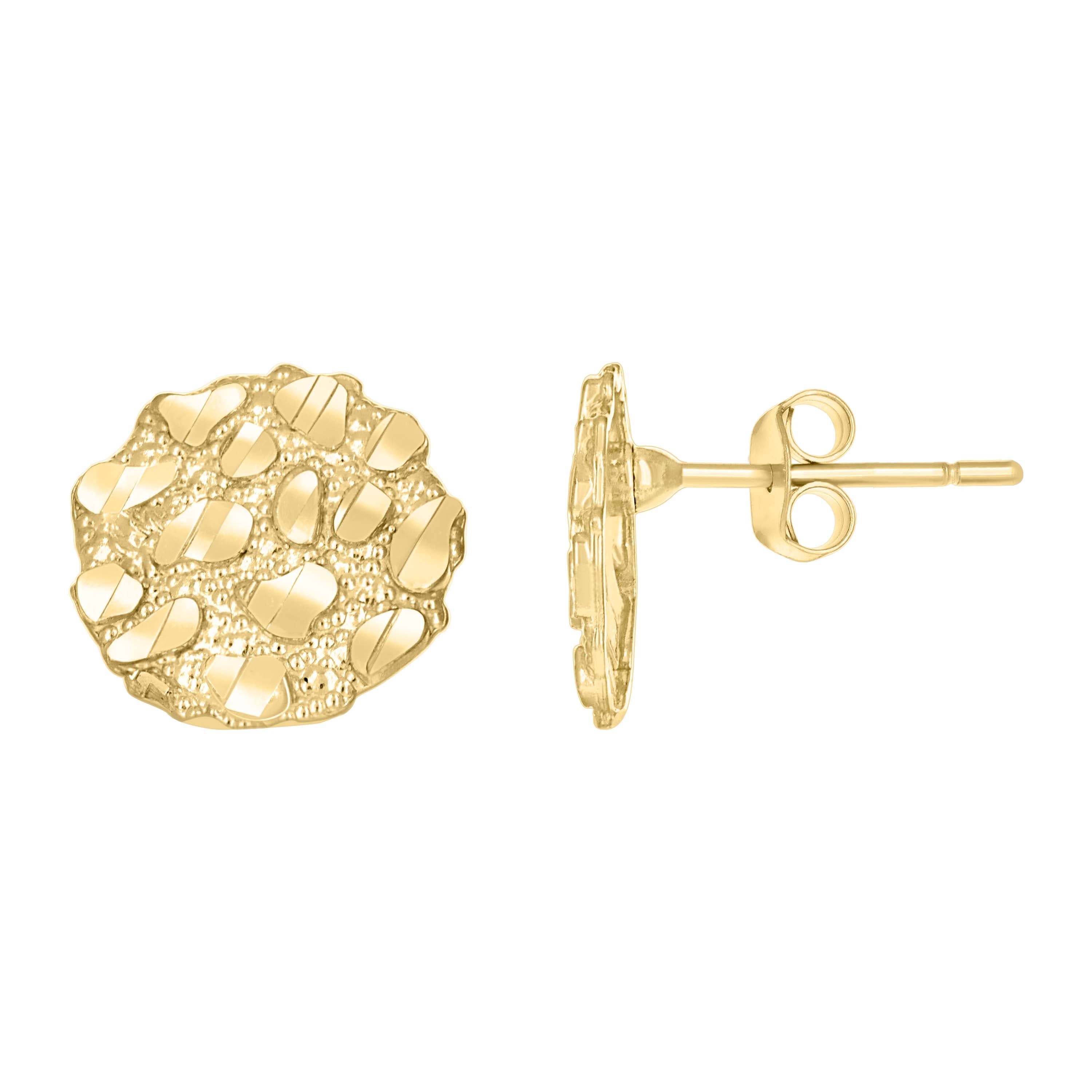 10kt Yellow Gold Unisex Round Nugget Stud Earrings