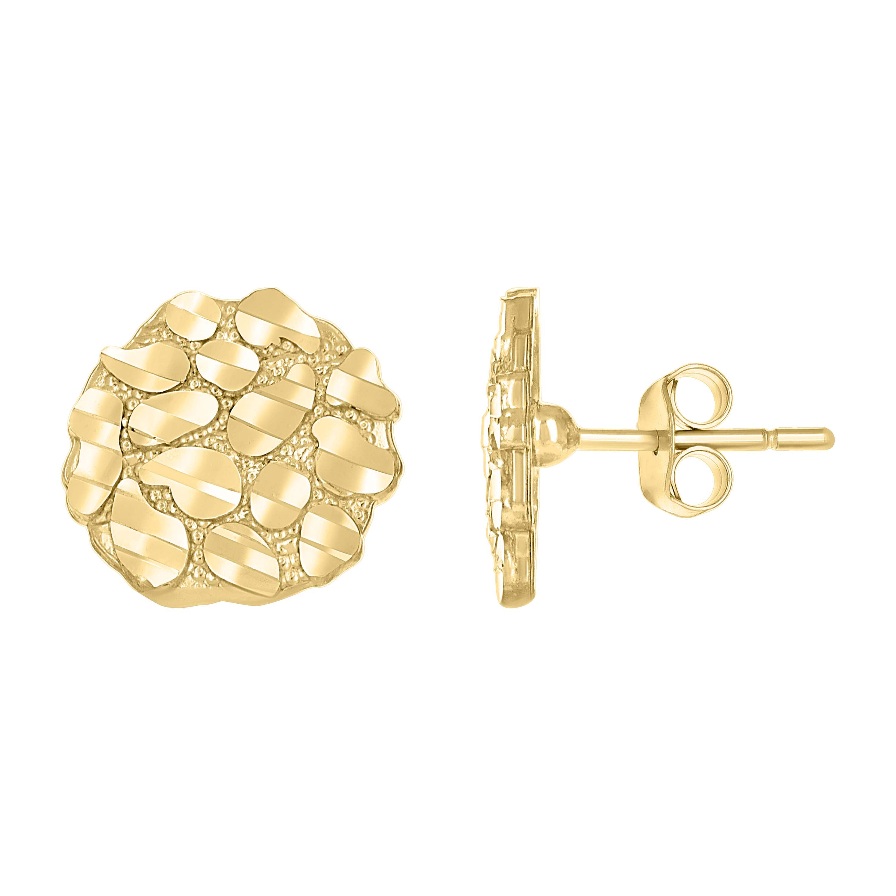 10kt Yellow Gold Unisex Round Nugget Stud Earrings