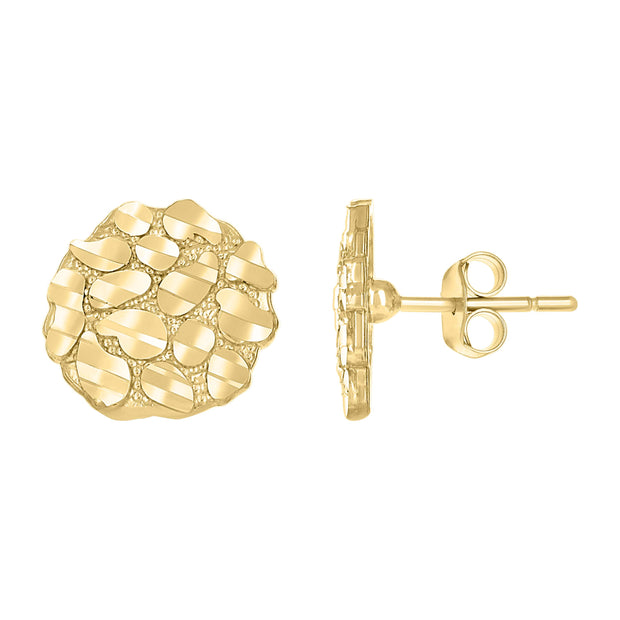 10kt Yellow Gold Unisex Round Nugget Stud Earrings
