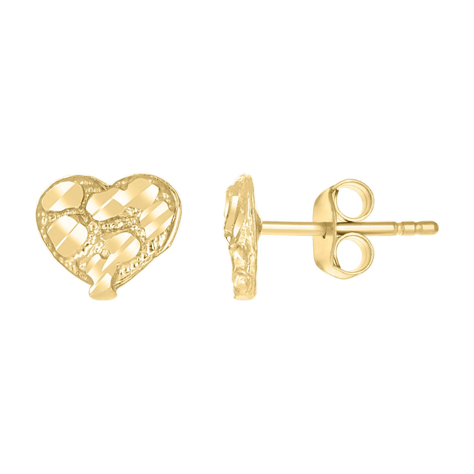 10kt Yellow Gold Womens Heart Nugget Stud Earrings
