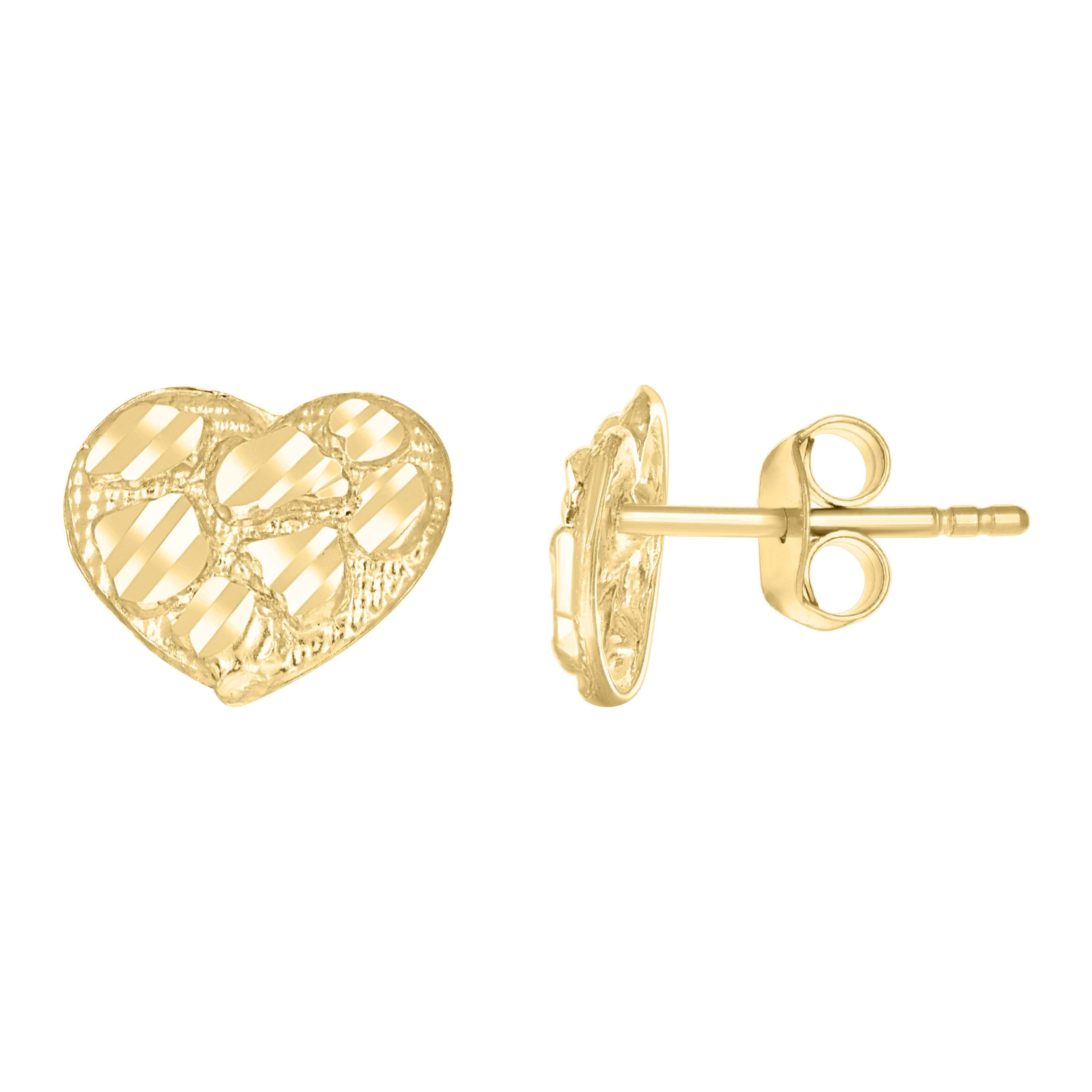 10kt Yellow Gold Womens Heart Nugget Stud Earrings