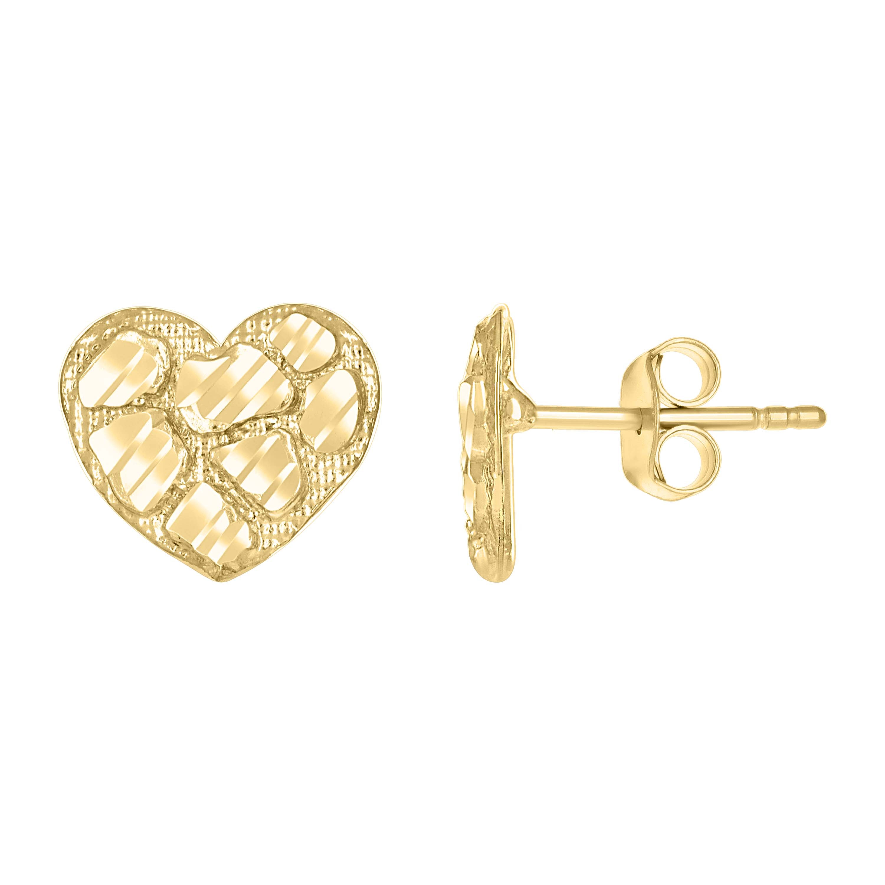 10kt Yellow Gold Womens Heart Nugget Stud Earrings