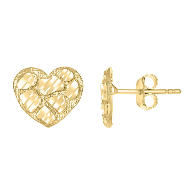 10kt Yellow Gold Womens Heart Nugget Stud Earrings