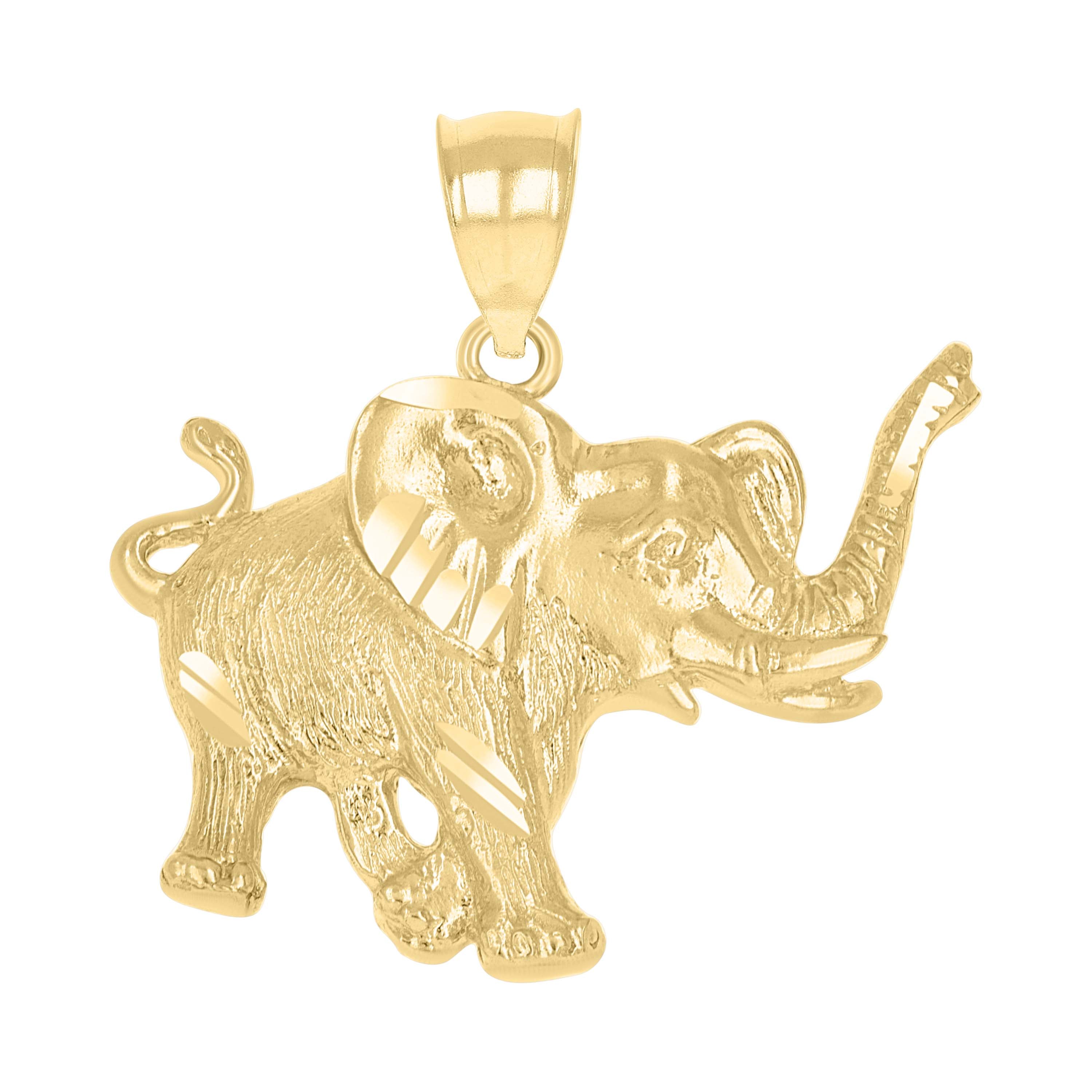 10kt Yellow Gold Mens Textured Elephant Animal Charm Pendant