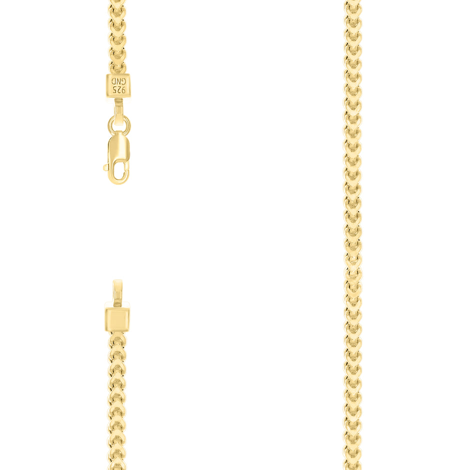 925 Sterling Silver Hollow Franco Chain Yellow 080 2.7mm-7