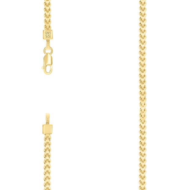 925 Sterling Silver Hollow Franco Chain Yellow 080 2.7mm-7