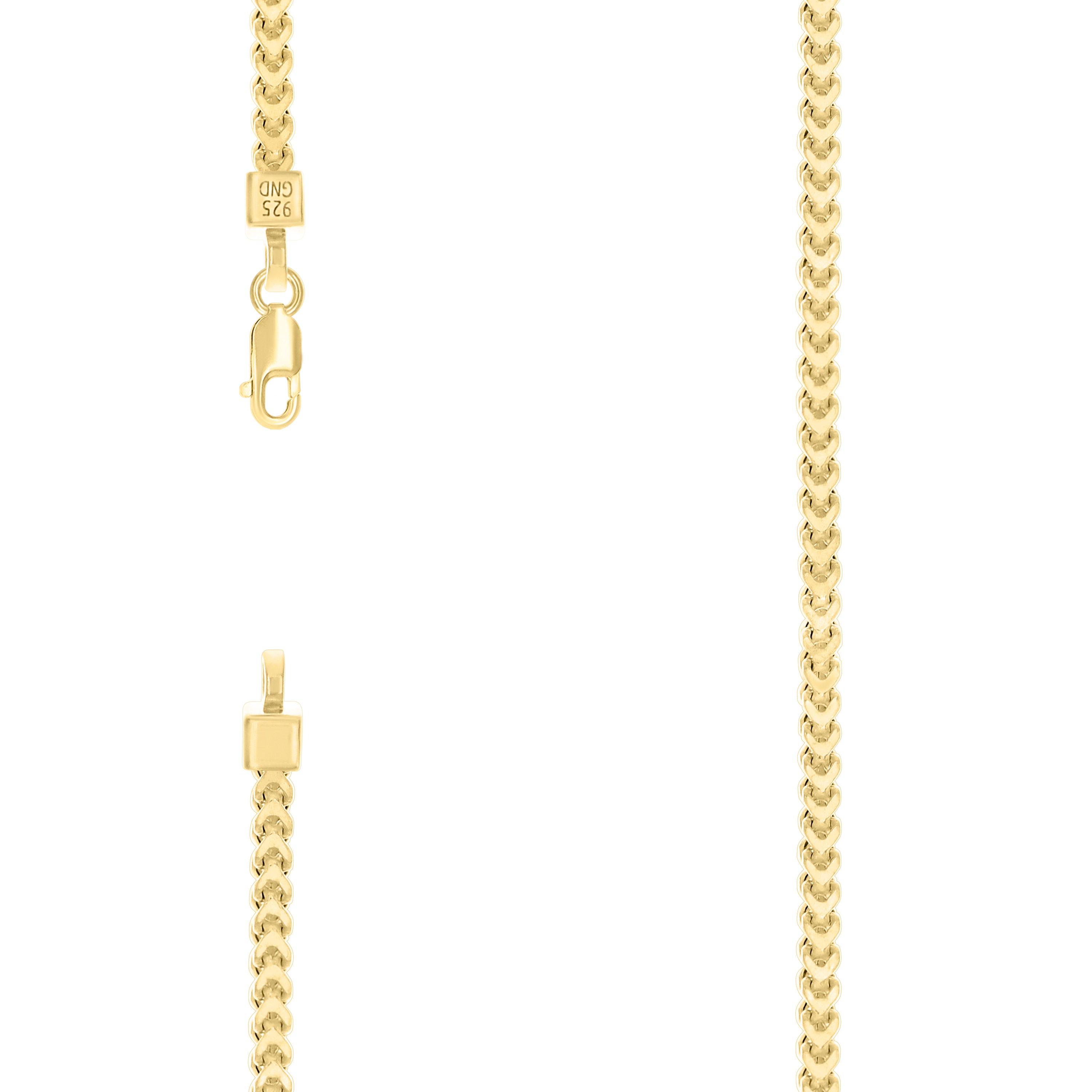 925 Sterling Silver Hollow Franco Chain Yellow 080 2.7mm-8 - SLV-141346