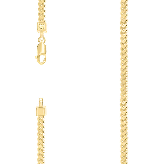 925 Sterling Silver Hollow Franco Chain Yellow 100 3.5mm-7