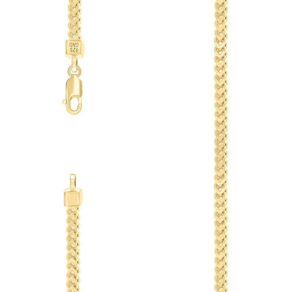 925 Sterling Silver Hollow Franco Chain Yellow 100 3.5mm-24 - SLV-141352