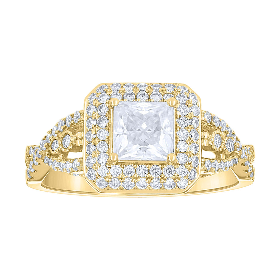 14kt Yellow Gold Womens Princess-cut Round 1.31ct Moissanite Fashion Engagement Ring Size 7