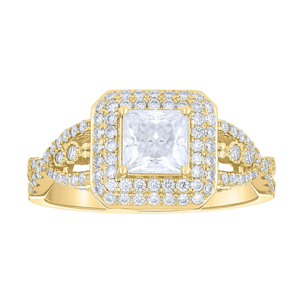 14kt Yellow Gold Womens Princess-cut Round 1.31ct Moissanite Fashion Engagement Ring Size 7