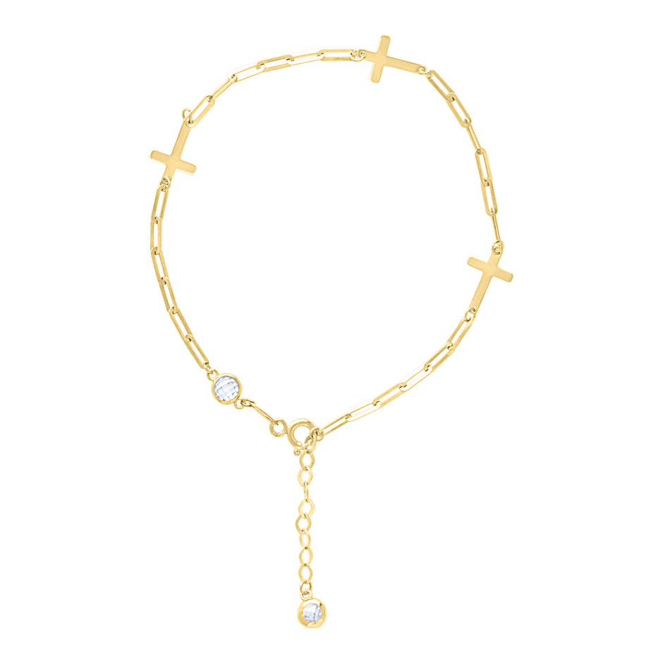 14kt Yellow Gold Womens Cubic-Zirconia Cross Charms Bracelet Size 8 Inches