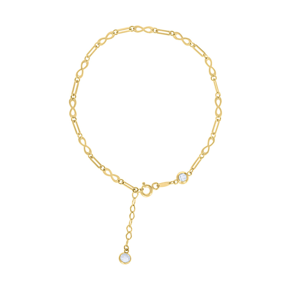 14kt Yellow Gold Womens Cubic-Zirconia Infinity Link Bracelet Size 8 Inches