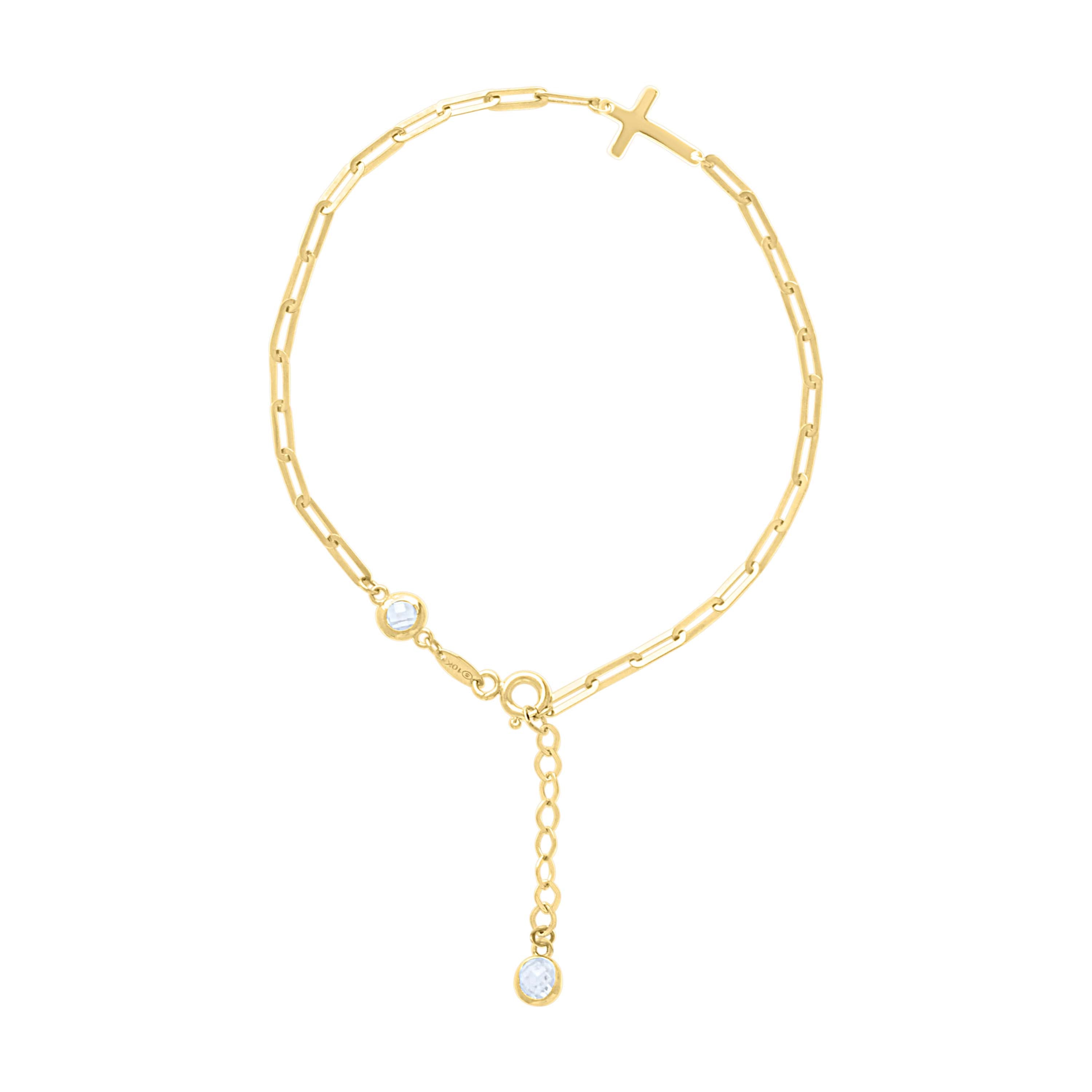 14kt Yellow Gold Womens Cubic-Zirconia Cross Charm Bracelet Size 8 Inches