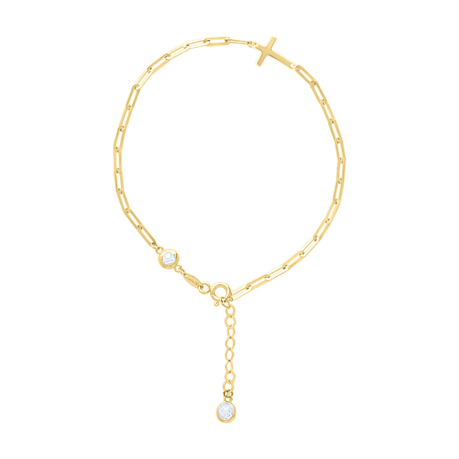 14kt Yellow Gold Womens Cubic-Zirconia Cross Charm Bracelet Size 8 Inches