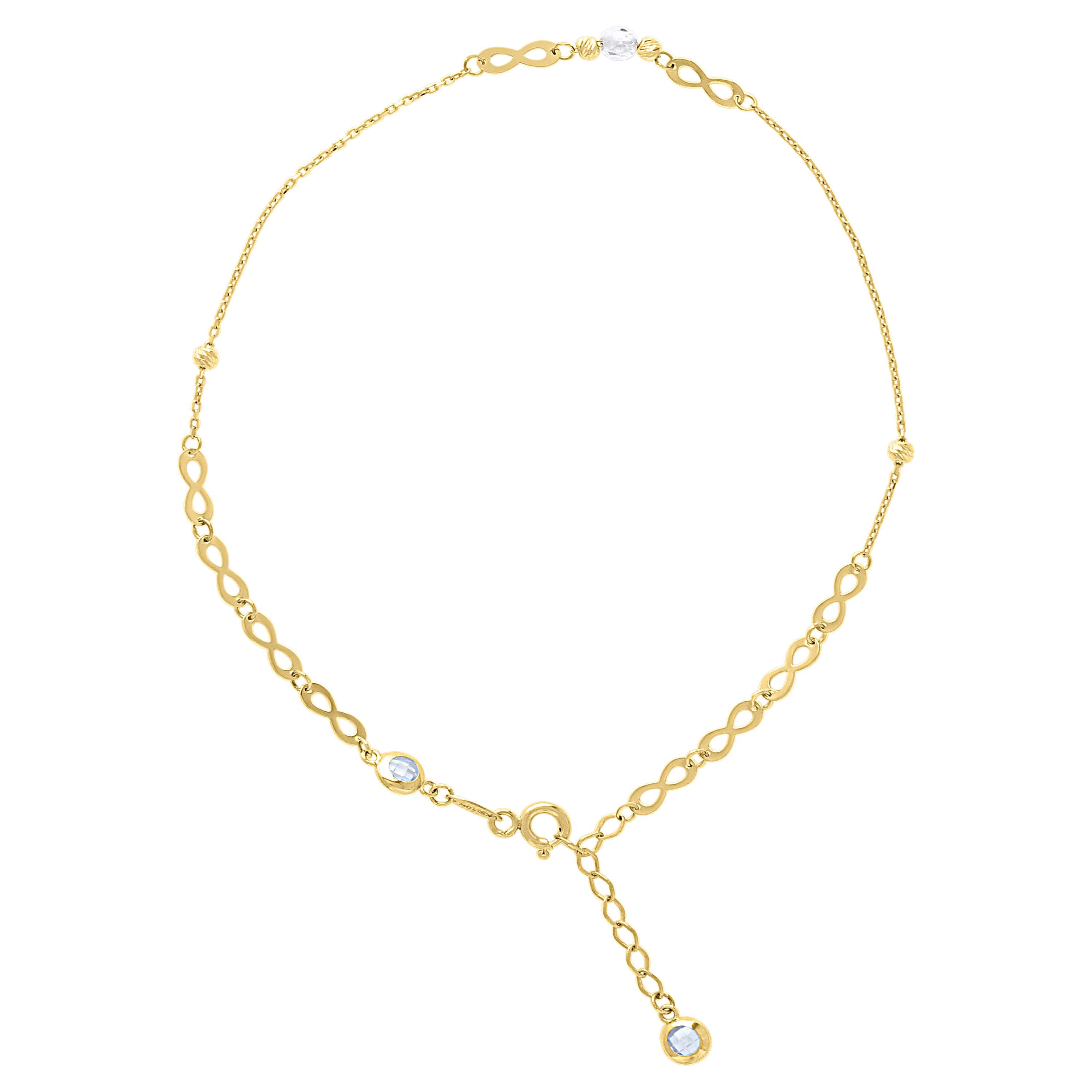 10kt Yellow Gold Womens Cubic-Zirconia Diamond-cut Beaded Infinity Link Chain Anklet Size 9 + 1 Inches