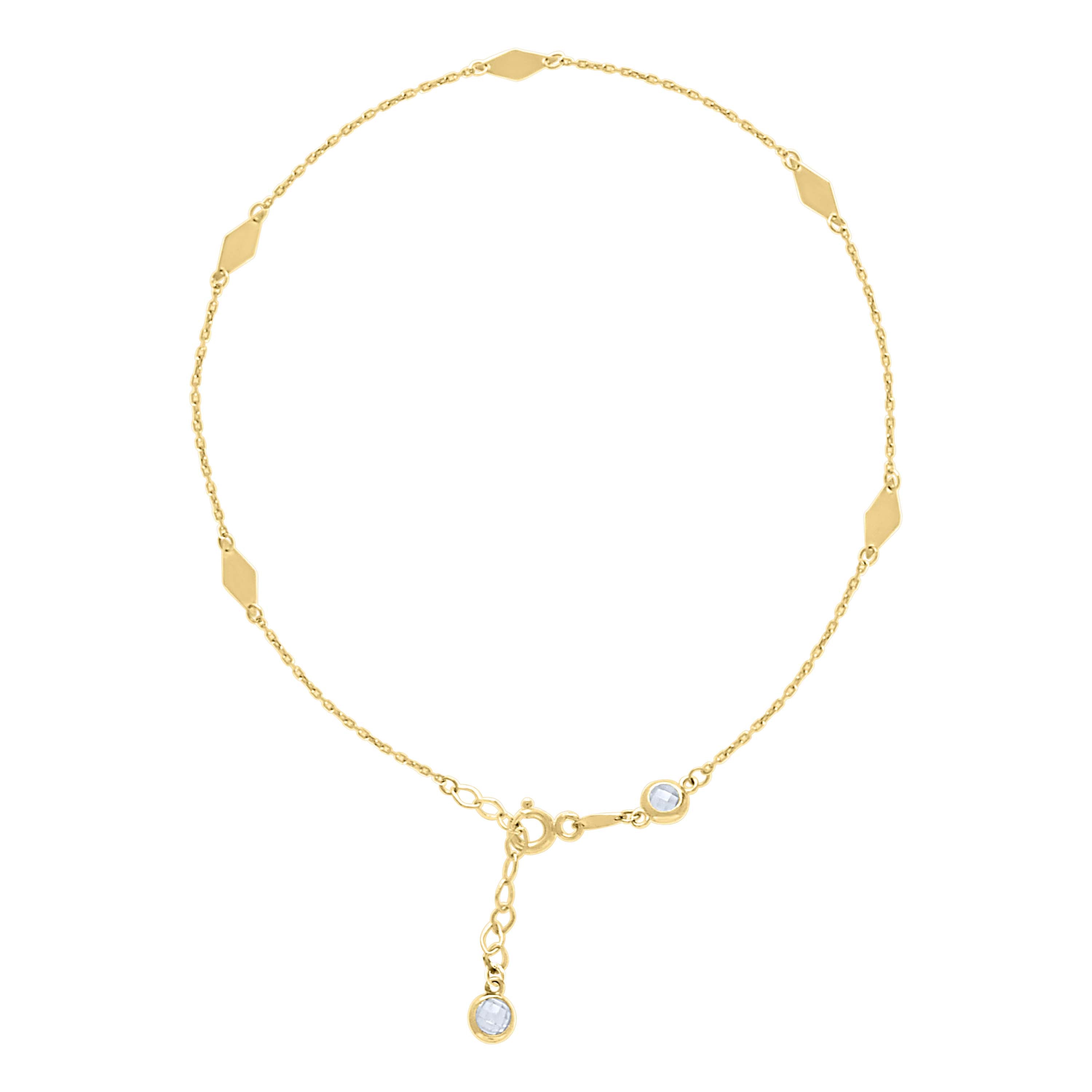 10kt Yellow Gold Womens Cubic-Zirconia Fashion Link Charm Chain Anklet Size 9 + 1 Inches